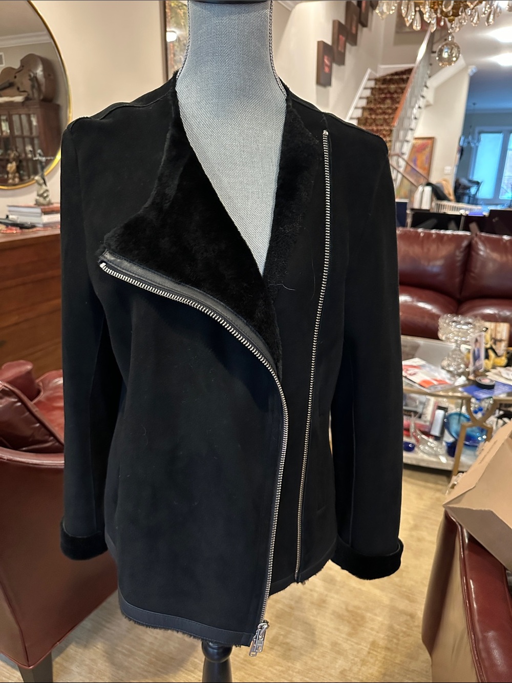 Theory Black Shearling Lamb Zip Moto Jacket - new!
